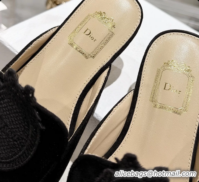 Low Price Dior Medaillon Flat Mules Black Suede Leather 6070208