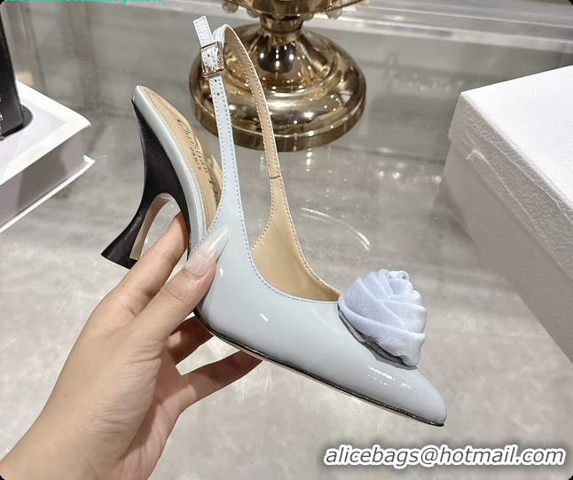Pretty Style Dior Jadior Rose Flower Slingback Pumps Light Blue Patent Leather 95MM 6070209