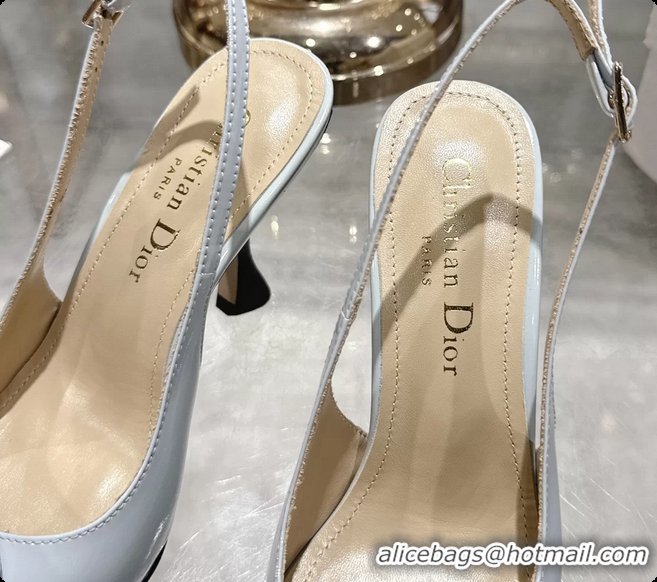 Pretty Style Dior Jadior Rose Flower Slingback Pumps Light Blue Patent Leather 95MM 6070209