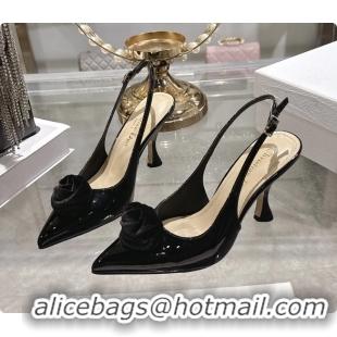Grade Quality Dior Jadior Rose Flower Slingback Pumps Black Patent Leather 95MM 6070209