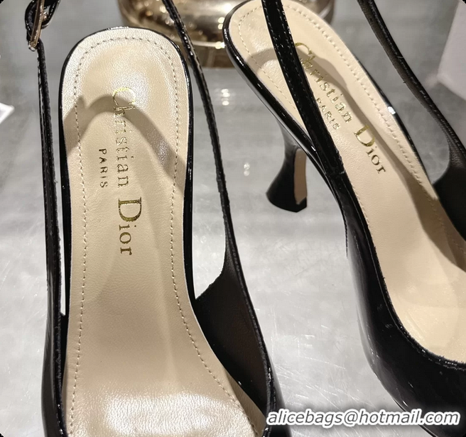Grade Quality Dior Jadior Rose Flower Slingback Pumps Black Patent Leather 95MM 6070209