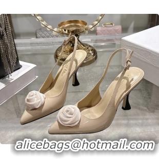 Best Grade Dior Jadior Rose Flower Slingback Pumps Beige Patent Leather 95MM 6070209