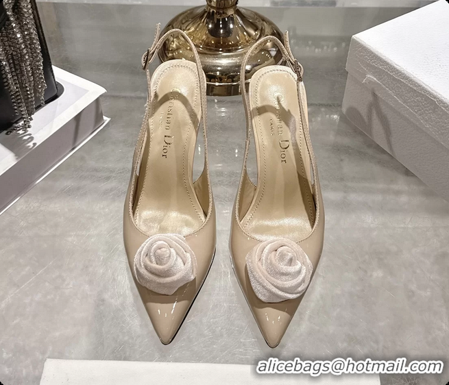 Best Grade Dior Jadior Rose Flower Slingback Pumps Beige Patent Leather 95MM 6070209