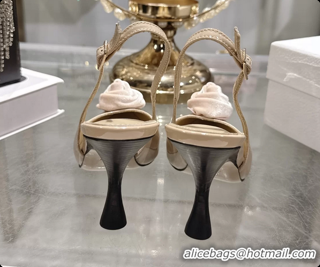 Best Grade Dior Jadior Rose Flower Slingback Pumps Beige Patent Leather 95MM 6070209