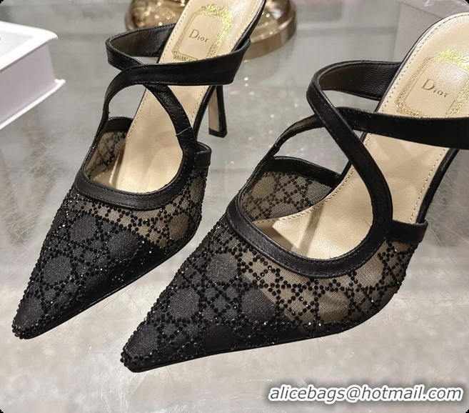 Low Cost Dior Capture Pumps Black Transparent Mesh with Silver Tone 95MM 6070210