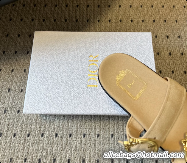 Fashion Dior Medaillon Buckle Flat Slides Sandals Beige Suede Calfskin Leather 6070211