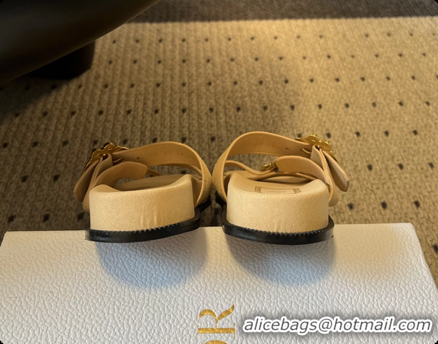 Fashion Dior Medaillon Buckle Flat Slides Sandals Beige Suede Calfskin Leather 6070211