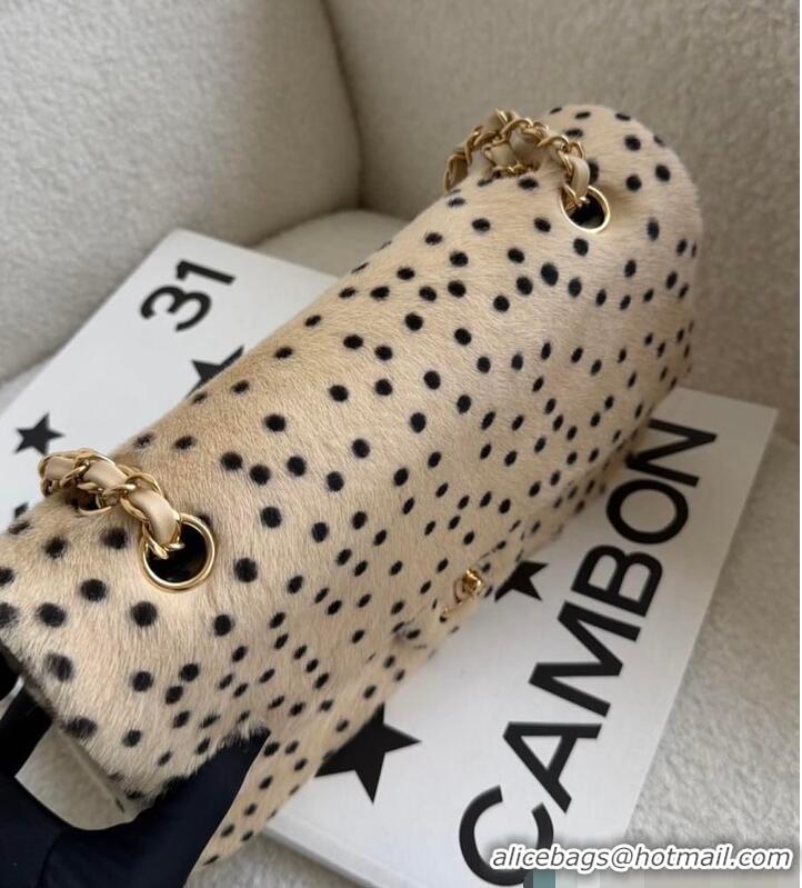Top Quality Chanel Medium Flap Bag In Pony Hair Cheetah Printed Creative Fabrics CH5210 Light Beige/Black 2026