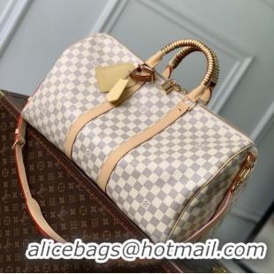 Buy Discount Louis Vuitton Damier Azur Canvas Keepall Bandouliere 45 Checkered Travel Bag N40909