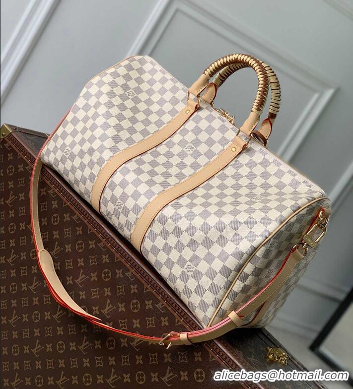 Buy Discount Louis Vuitton Damier Azur Canvas Keepall Bandouliere 45 Checkered Travel Bag N40909