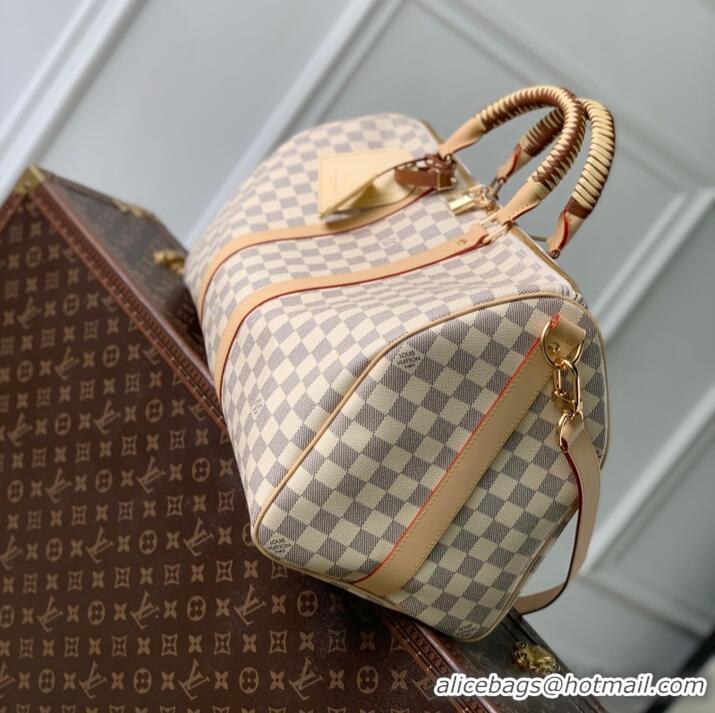 Buy Discount Louis Vuitton Damier Azur Canvas Keepall Bandouliere 45 Checkered Travel Bag N40909