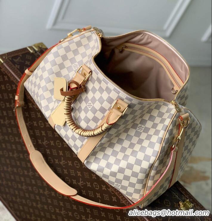 Buy Discount Louis Vuitton Damier Azur Canvas Keepall Bandouliere 45 Checkered Travel Bag N40909