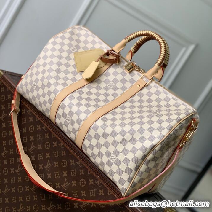 Buy Discount Louis Vuitton Damier Azur Canvas Keepall Bandouliere 45 Checkered Travel Bag N40909