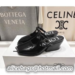 Top Grade Loewe Onda Black Brushed Calfskin Leather Slingback Pumps 6070310