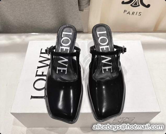 Top Grade Loewe Onda Black Brushed Calfskin Leather Slingback Pumps 6070310