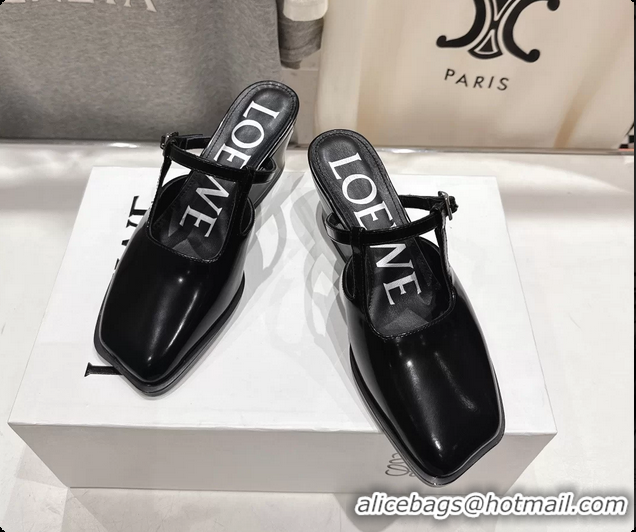 Top Grade Loewe Onda Black Brushed Calfskin Leather Slingback Pumps 6070310