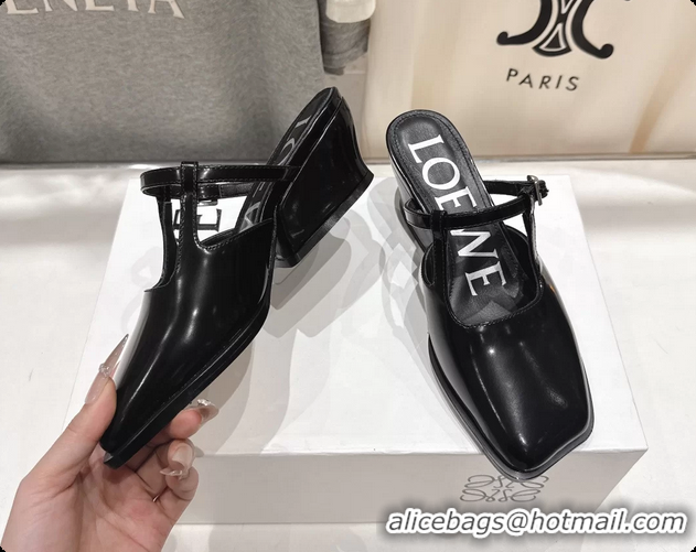 Top Grade Loewe Onda Black Brushed Calfskin Leather Slingback Pumps 6070310