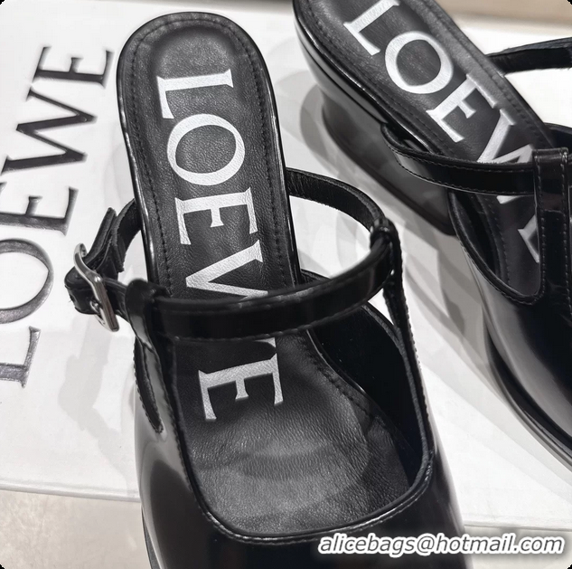 Top Grade Loewe Onda Black Brushed Calfskin Leather Slingback Pumps 6070310