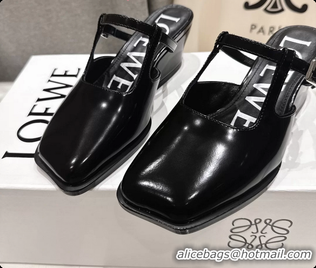 Top Grade Loewe Onda Black Brushed Calfskin Leather Slingback Pumps 6070310