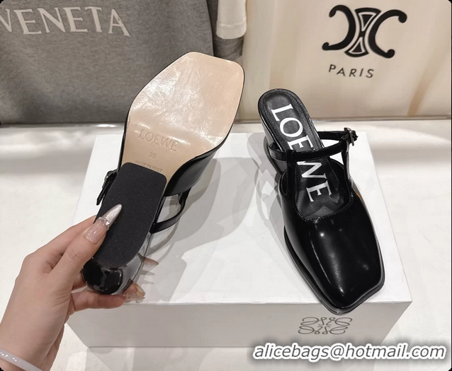 Top Grade Loewe Onda Black Brushed Calfskin Leather Slingback Pumps 6070310