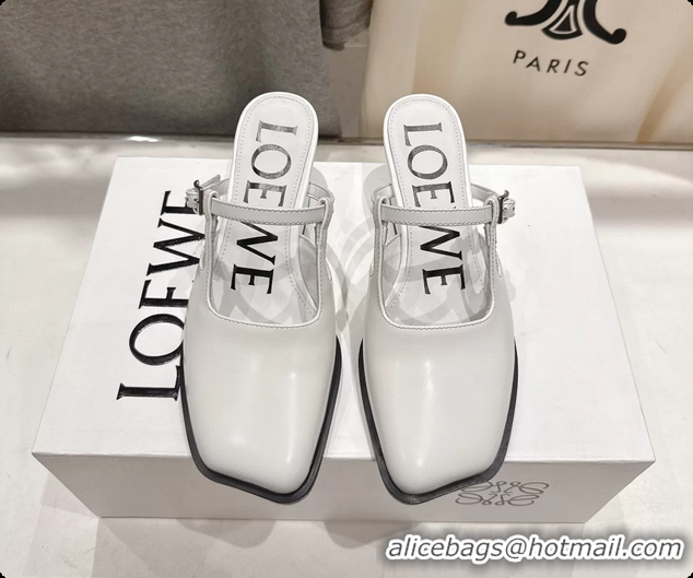 Unique Style Loewe Onda White Brushed Calfskin Leather Slingback Pumps 6070310