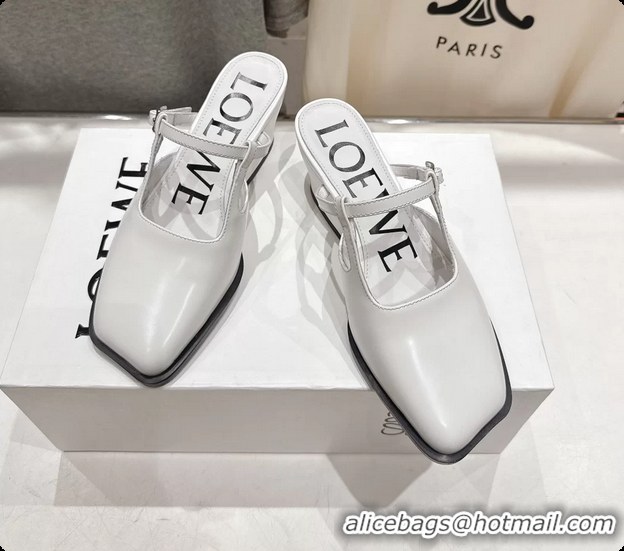 Unique Style Loewe Onda White Brushed Calfskin Leather Slingback Pumps 6070310