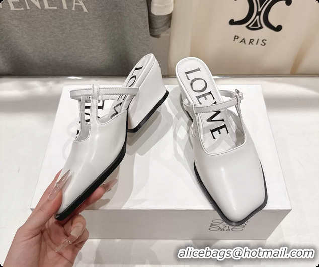 Unique Style Loewe Onda White Brushed Calfskin Leather Slingback Pumps 6070310
