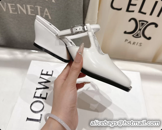 Unique Style Loewe Onda White Brushed Calfskin Leather Slingback Pumps 6070310
