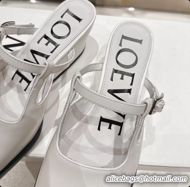 Unique Style Loewe Onda White Brushed Calfskin Leather Slingback Pumps 6070310