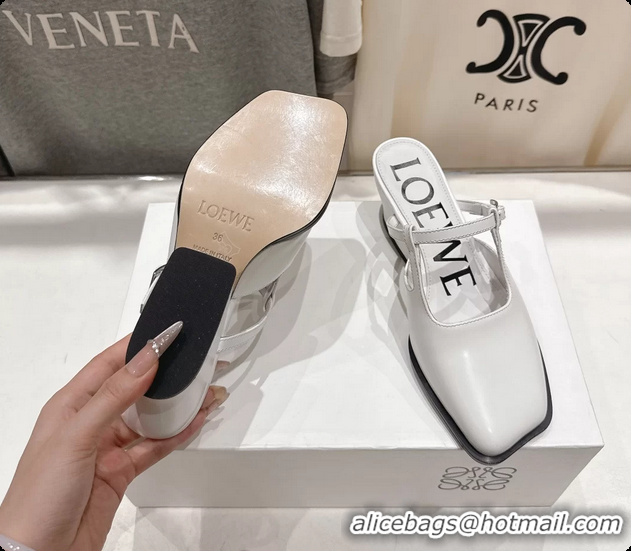 Unique Style Loewe Onda White Brushed Calfskin Leather Slingback Pumps 6070310