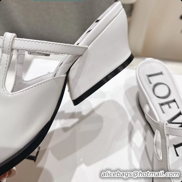 Unique Style Loewe Onda White Brushed Calfskin Leather Slingback Pumps 6070310