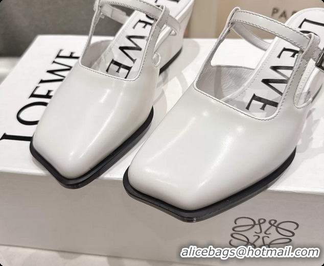 Unique Style Loewe Onda White Brushed Calfskin Leather Slingback Pumps 6070310
