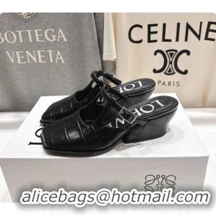 Good Looking Loewe Onda Black Croco Embossed Calfskin Leather Slingback Pumps 6070310
