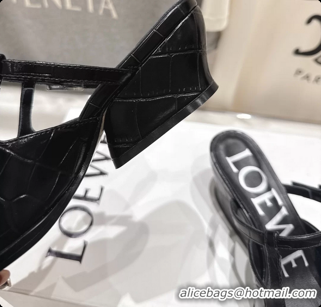 Good Looking Loewe Onda Black Croco Embossed Calfskin Leather Slingback Pumps 6070310
