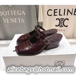 Luxurious Loewe Onda Red Croco Embossed Calfskin Leather Slingback Pumps 6070310