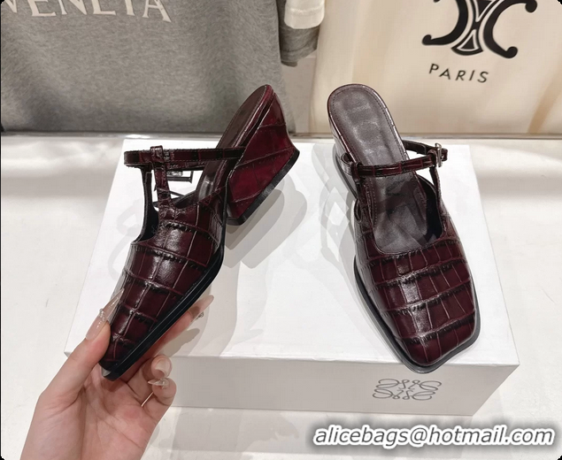 Luxurious Loewe Onda Red Croco Embossed Calfskin Leather Slingback Pumps 6070310