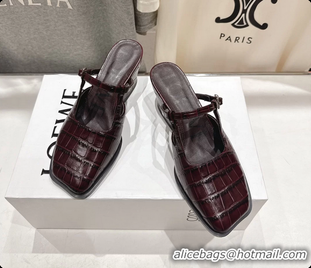 Luxurious Loewe Onda Red Croco Embossed Calfskin Leather Slingback Pumps 6070310