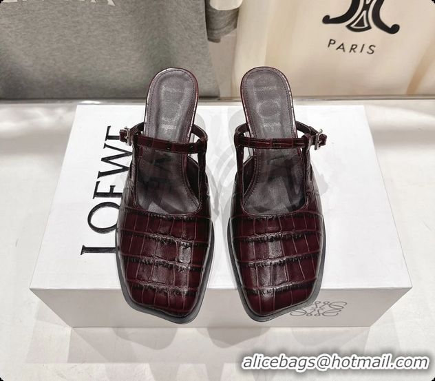 Luxurious Loewe Onda Red Croco Embossed Calfskin Leather Slingback Pumps 6070310