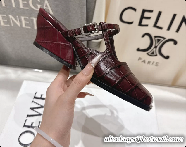 Luxurious Loewe Onda Red Croco Embossed Calfskin Leather Slingback Pumps 6070310