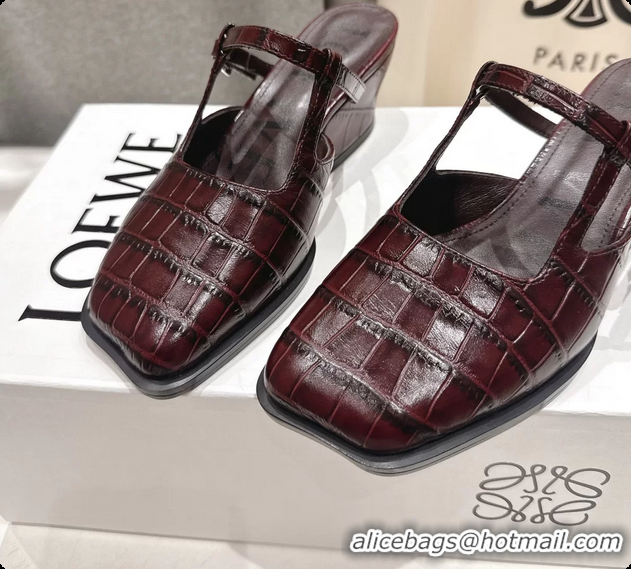 Luxurious Loewe Onda Red Croco Embossed Calfskin Leather Slingback Pumps 6070310