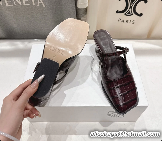 Luxurious Loewe Onda Red Croco Embossed Calfskin Leather Slingback Pumps 6070310