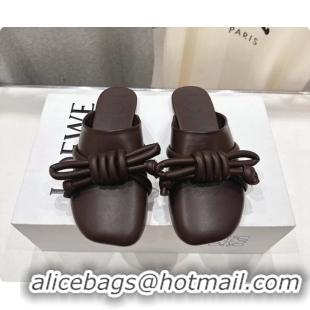 Good Product Loewe Flamenco Knot Lambskin Leather Flat Mules Dark Brown 6070311