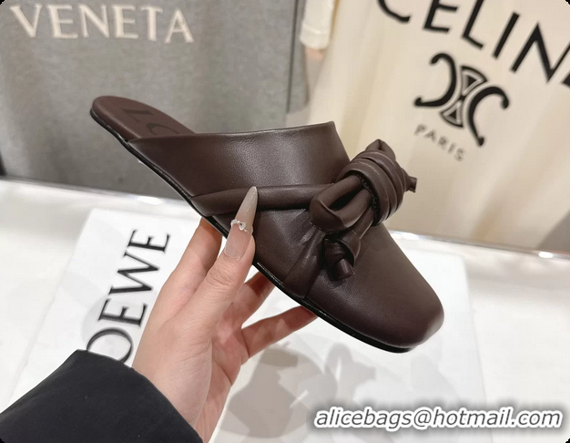 Good Product Loewe Flamenco Knot Lambskin Leather Flat Mules Dark Brown 6070311