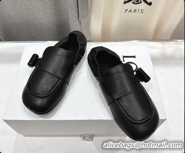 Durable Loewe Toggle Loafers Black Shiny Smooth Calfskin Leather 6070312