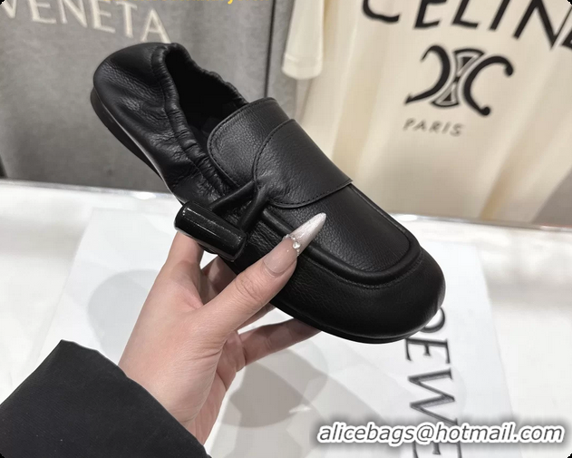 Durable Loewe Toggle Loafers Black Shiny Smooth Calfskin Leather 6070312
