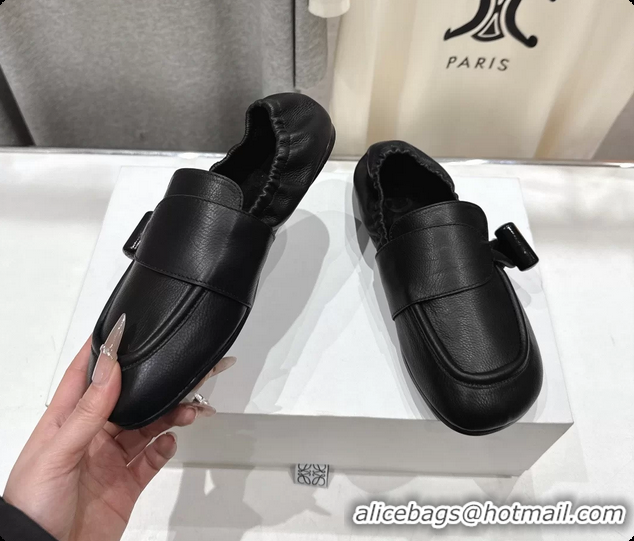 Durable Loewe Toggle Loafers Black Shiny Smooth Calfskin Leather 6070312