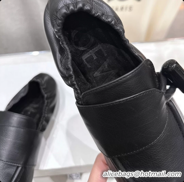 Durable Loewe Toggle Loafers Black Shiny Smooth Calfskin Leather 6070312