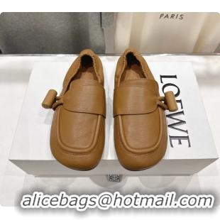 Shop Duplicate Loewe Toggle Loafers Beige Shiny Smooth Calfskin Leather 6070312