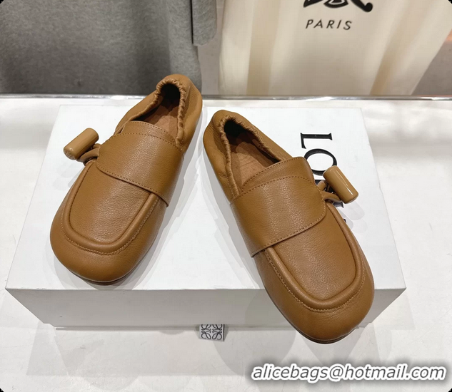 Shop Duplicate Loewe Toggle Loafers Beige Shiny Smooth Calfskin Leather 6070312
