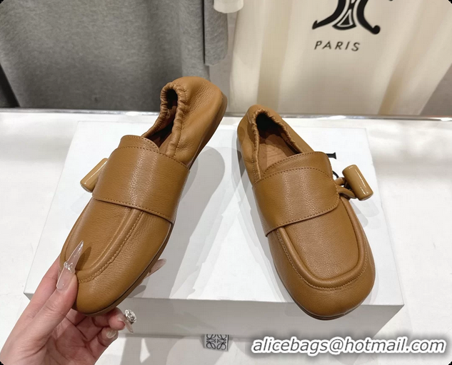 Shop Duplicate Loewe Toggle Loafers Beige Shiny Smooth Calfskin Leather 6070312